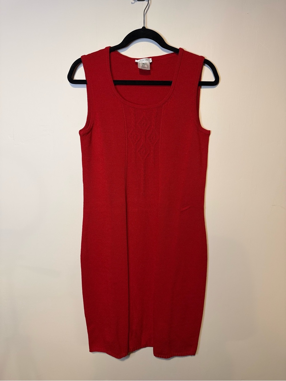 St. John Sport Wool Blend Sleeveless Red Tank Midi Dress Cable Knit Size Medium